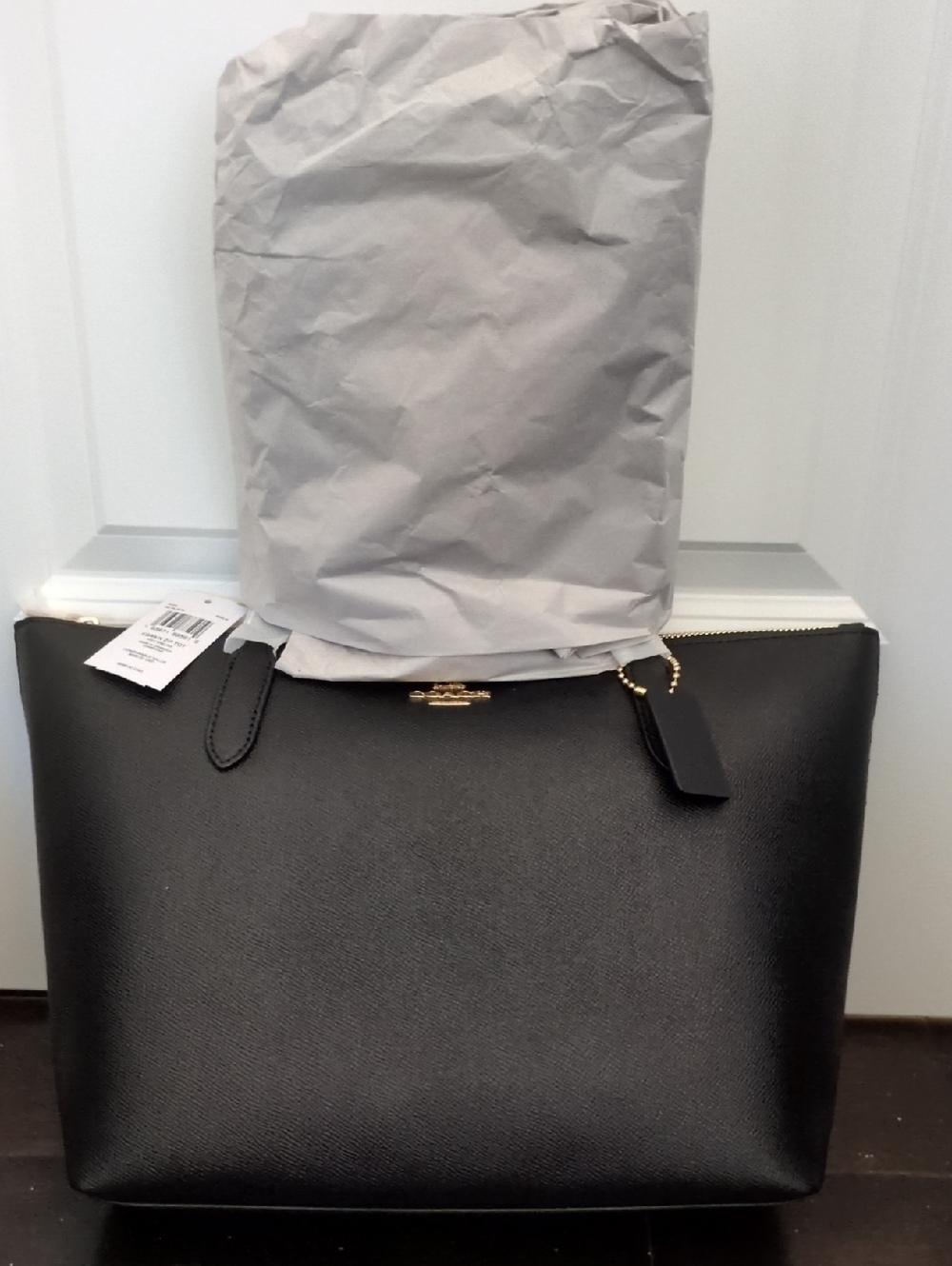 New, In Packaging: Coach Black Leather Zipper Tote with Gold Hardware